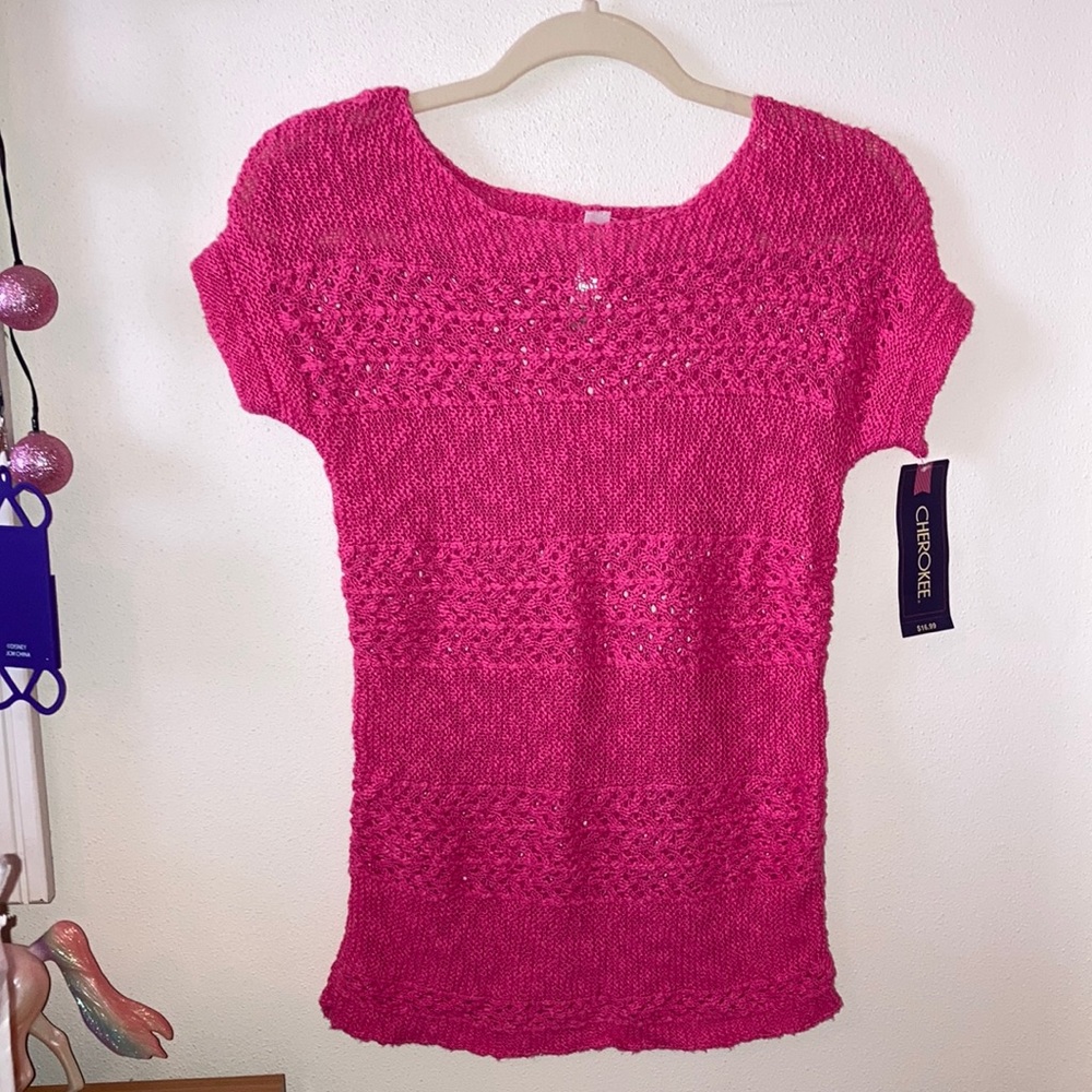 NWT Girls size XL 14 16 Cherokee hot pink shaker sweater tunic length